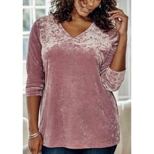 J. Jill Womens Dusty Rose Crushed Velvet V-Neck Long Sleeve‎ Top Small Oversized